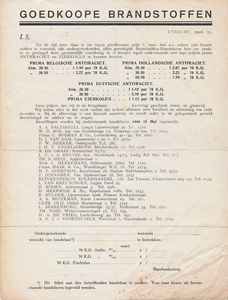 710485 Lijst van brandstoffenhandelaren in Utrecht, die door gezamenlijke inkoop ‘Goedkoope brandstoffen kunnen leveren ...